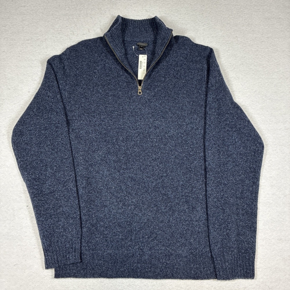 J Crew Men's 100% Lambswool 1/4 1/2 Zip Sweater Mock Neck Navy Large Tall LT